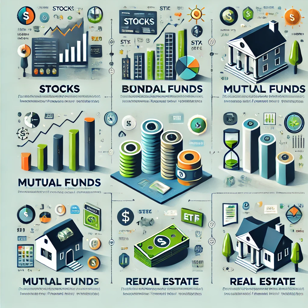  An image showing various investment options, such as stocks, bonds, and mutual funds.